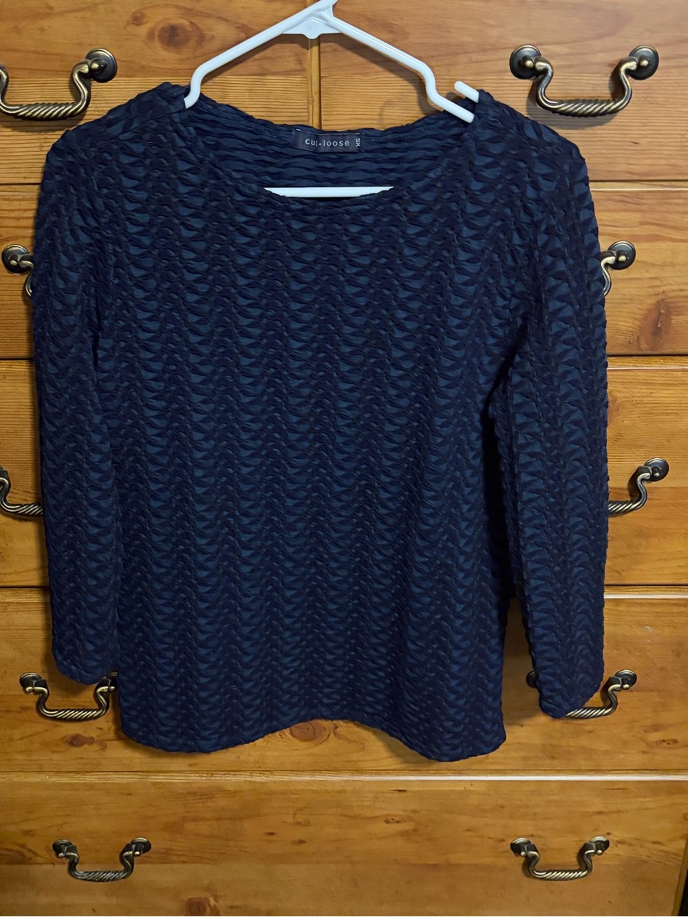cut loose navy textured long sleeve top